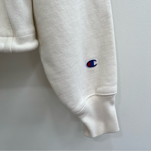 Champion reverse weave cream pink cropped drawstring hoodie medium - Picture 5 of 8